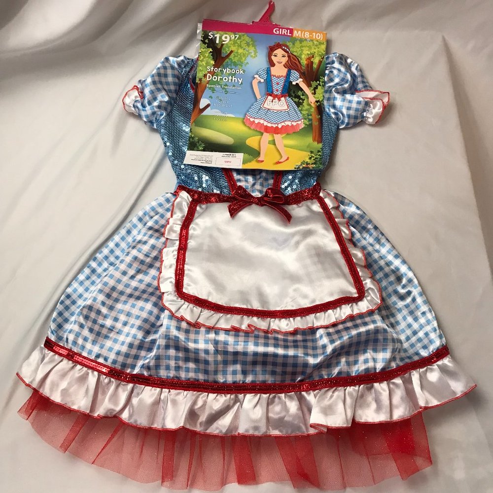 Halloween Storybook Dorothy Costume Dress Hairbow Girl's Medium 8-10 Palamon NEW
